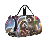 Bolsa de viaje para niños, bolsa de viaje para niños, bolsa de viaje para niñas, compartimento para zapatos, pingüino, pareja, corazón, amor, Sweet Raccoon Rose Love, Classic