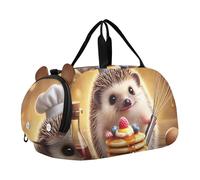 Bolsa de viaje para niños, bolsa de viaje para niños, bolsa de viaje para niñas, compartimento para zapatos, pingüino, pareja, corazón, amor, Funny Hedgehog Pancake Chef, Classic