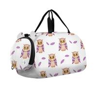 Bolsa de viaje para niños, diseño de amapolas rojas, hojas azules, color blanco, para fin de semana, para niñas, para viajes, para niños, Lindos búhos morados de acuarela y blanco, Classic