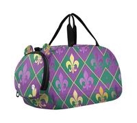 Bolsa de viaje para niños, para fin de semana, para viajes, gimnasio, equipaje, color rosa, blanco, peonías y hojas verdes, Púrpura, verde, amarillo, flor de lis, Classic