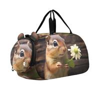 Bolsa de viaje para niños, para fin de semana, para viajes, gimnasio, vaca, lunares morados y negros, Ardilla con flor de animal, Classic