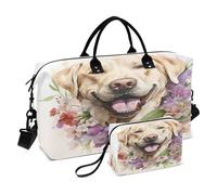 Bolsa de viaje para perro, bolsa de gimnasio, bolsa de fin de semana con diseño de perro labrador sonriente para mujer, con bolsa de aseo, bolsa de viaje para natación, Multi 32, Talla única
