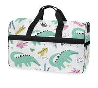 Bolsa de viaje plana de cocodrilo dibujada a mano sin costuras para hombres, mujeres, niños, niñas, adolescentes, bolsa de gimnasio deportiva de gran tamaño con compartimento para zapatos, bolsa de