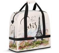 Bolsa de viaje plegable, bolsa de gimnasio deportiva expandible con compartimento para zapatos, bolsa de fin de semana, bolsa de noche para mujeres y hombres, Paris Eiffel tower, 20x7.8x18in