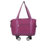 Bolsa de viaje plegable, bolsa de viaje expandible con ruedas giratorias de 360°, bolsa plegable de fin de semana para viajes y viajes por carretera, morado oscuro, 40x30CM/15.7X11.8IN