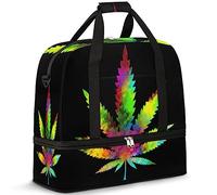 Bolsa de viaje plegable colorida de marihuana, bolsa de fin de semana de 47 litros con funda de carrito de hombro separado para deportes, gimnasio, viajes, multicolor, 47L, Bolsa de viaje