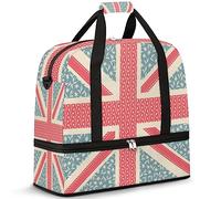 Bolsa de viaje plegable con diseño de bandera del Reino Unido, 47 L, bolsa de fin de semana con funda para carrito de transporte, bolsa de hombro separada para deportes, gimnasio, viajes, multicolor, 47L, Bolsa de viaje