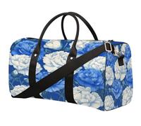 Bolsa de viaje plegable con diseño de claveles de flores azules y blancas, impermeable, con correas para el hombro