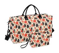 Bolsa de viaje plegable con diseño de gato negro y tomate rojo, bolsa de viaje de fin de semana, gimnasio, con correa ajustable para viajes de negocios