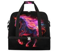 Bolsa de viaje plegable con estampado de caballos espaciales, bolsa de gimnasio expandible con compartimento para zapatos, bolsa de fin de semana de gran capacidad para viajes, deportes, viajes