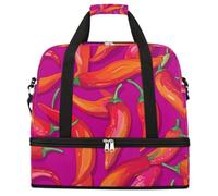 Bolsa de viaje plegable de gran capacidad con estampado de chiles y pimientos, bolsa de deporte con compartimento para zapatos y secado húmedo, bolsa ligera para llevar durante la noche, para mujeres
