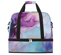 Bolsa de viaje plegable de gran capacidad con estampado líquido de mármol morado, bolsa de gimnasio con compartimento húmedo y seco, bolsillo para zapatos, bolsa ligera para llevar durante la noche