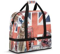 Bolsa de viaje plegable de Londres del Reino Unido, 47 L, bolsa de fin de semana con funda de carrito húmeda, bolsa de hombro separada para deportes, gimnasio, viajes, multicolor, 47L, Bolsa de viaje