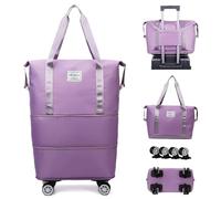 Bolsa de viaje plegable expandible con ruedas, bolsa de viaje de fin de semana con ruedas desmontables para mujeres y hombres, bolsa de viaje para fin de semana, morado claro
