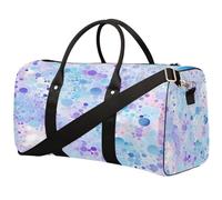 Bolsa de viaje plegable impermeable con diseño de burbujas color morado y azul con correas para el hombro