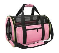 Bolsa de viaje plegable para mascotas con correa de hombro ajustable, diseño de malla, soporte de hierro, bolsa de transporte de nailon 600D, adecuada para gatos y perros (rosa claro)