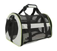 Bolsa de viaje plegable para mascotas con correa de hombro ajustable, diseño de malla, soporte de hierro, bolsa de transporte de nailon 600D, adecuada para gatos y perros (gris claro)