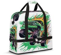 Bolsa de viaje plegable para mujeres y hombres, bolsa de fin de semana de 47 litros con funda para carrito de hombro separado para deportes, gimnasio, viajes, llamas, caricaturas, camión monstruo,