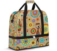 Bolsa de viaje plegable para mujeres y hombres, bolsa de fin de semana de 47 litros con funda para carrito de hombro separado para deportes, gimnasio, viajes, mandalas étnicas africanas, color, 47 L,