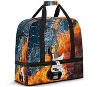Bolsa de viaje plegable para mujeres y hombres, bolsa de fin de semana de 47 litros con funda para carrito de hombro separada, para deportes, gimnasio, viajes, música, guitarra eléctrica, creatividad,