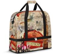 Bolsa de viaje plegable para mujeres y hombres, bolsa de fin de semana de 47 litros con funda para carrito de hombro separado para deportes, gimnasio, viajes, póster vintage del Reino Unido de