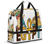 Bolsa de viaje plegable para mujeres y hombres, bolsa de fin de semana de 47 litros con funda para carrito de hombro separado para deportes, gimnasio, viajes, patrón del antiguo Egipto, color, 47 L,