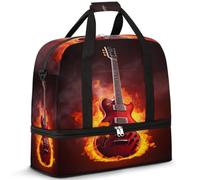 Bolsa de viaje plegable para mujeres y hombres, bolsa de fin de semana de 47 litros con funda para carrito de hombro separada, bolsa de hombro para deportes, gimnasio, viajes, música de fuego y