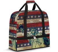 Bolsa de viaje plegable para mujeres y hombres, bolsa de fin de semana de 47 litros con funda para carrito de hombro separado para deportes, gimnasio, viajes, Estatua de la Libertad Americana, color,
