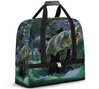 Bolsa de viaje plegable para mujeres y hombres, bolsa de fin de semana de 47 litros con funda para carrito de hombro separado para deportes, gimnasio, viajes, tiranosaurio del bosque 3D Rex Dino,
