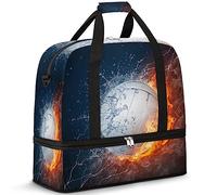 Bolsa de viaje plegable para voleibol, fuego, agua, voleibol, 47 L, bolsa de fin de semana con funda de carrito, bolsa de hombro separada para deportes, gimnasio, viajes, multicolor, 47L, Bolsa de