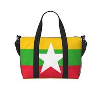 Bolsa de viaje plegable pequeña con bandera de Myanmar, bolsa de viaje para fin de semana, gimnasio, hospital, para mujeres y hombres, Black, Talla única