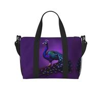 Bolsa de viaje plegable pequeña con diseño de pavo real morado, bolsa de viaje para fin de semana, gimnasio, hospital, para mujeres y hombres, Black, Talla única