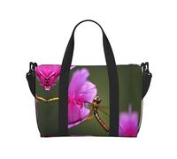 Bolsa de viaje portátil con estampado de libélula en la flor, ideal para viajes de negocios y privados, color negro, talla única, Black, Talla única