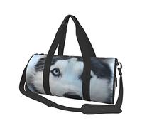 Bolsa de Viaje Redonda con diseño de Husky Siberiano en Blanco y Negro, Bolsa de Gimnasio para Hombres y Mujeres, Bolsa de Deporte