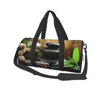 Bolsa de Viaje Redonda Piedras y Aceite de SPA en la Madera Cerca de un Estanque Bolsa de Gimnasio para Hombres y Mujeres Bolsa de Lona Bolsa de Deporte