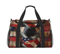 Bolsa de viaje resistente al agua con diseño de pastor alemán y bandera americana, bolsa compacta para deportes, gimnasio y fin de semana para hombres y mujeres