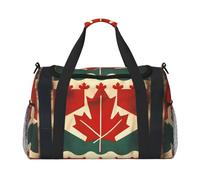 Bolsa de viaje retro de la bandera de Canadá con cremalleras y asas, bolsa de lona plegable grande para vacaciones familiares, Black, Talla única