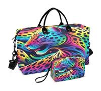 Bolsa de viaje sin costuras con estampado de leopardo arcoíris para hombres y mujeres, bolsa de gimnasio con bolsa de almacenamiento, bolsa de fin de semana, bolsas de transporte para viajes,