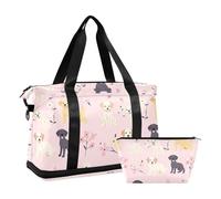 Bolsa de viaje sobrepuesta para fin de semana, bolsa de gimnasio con trampa ajustable para senderismo, gran capacidad, Flowers Simple Dogs Peach