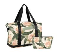 Bolsa de viaje sobrepuesta para fin de semana, bolsa de gimnasio con trampa ajustable para viaje, 2 unidades, Cinta de terciopelo rosa verde oliva y arena_34185