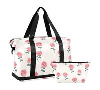 Bolsa de viaje sobrepuesta para fin de semana con trampa ajustable para viajes en avión, gran capacidad, Cinta de terciopelo rosa simple y minimalista