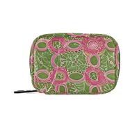 Bolsa de viaje tradicional india Rangoli rosa y verde con compartimentos desmontables, práctico organizador de píldoras, bolsa médica grande
