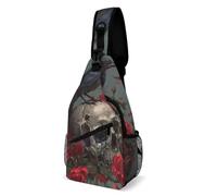 Bolsa de viaje unisex para el pecho, adecuada para deportes, ciclismo y viajes a la ciudad, calavera de cuervo y rosa