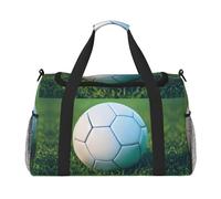 Bolsa de viaje verde con pelota de fútbol sobre hierba, bolsa de compras grande reutilizable, bolsa de vacaciones, bolsa deportiva con correa cruzada ajustable, negro, talla única