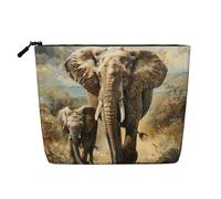 Bolsa de viaje versátil con diseño de elefante viejo y elefante joven, bolsa de maquillaje de gran capacidad, bolsa de cosméticos con cremallera, Black, Talla única, Neceser
