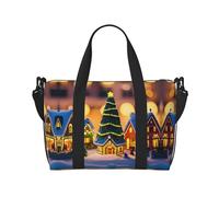 Bolsa de viaje versátil con estampado de pueblo navideño, el compañero para viajes de negocios y personales, color negro, talla única, Black, Talla única