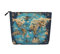Bolsa de viaje versátil con mapa de geografía mundial, bolsa de maquillaje de gran capacidad, bolsa de cosméticos con cremallera, Black, Talla única, Neceser