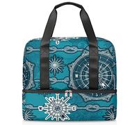 Bolsa de viaje vintage con brújula náutica para hombres y mujeres, bolsa de fin de semana de brújula de 21 l, bolsa deportiva separada húmeda, bolsa de viaje para gimnasio, viajes, fin de semana,