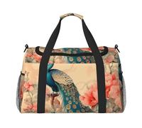 Bolsa de viaje vintage con diseño de pavo real, estilo retro, peonía, floral, para gimnasio, durante la noche, para hombres y mujeres, equipaje de mano ligero para entrenamiento y vacaciones