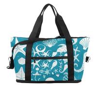 Bolsa de viaje vintage con diseño de tortuga y estrella de mar, expandible, para fin de semana, impermeable, para deporte, gimnasio, hospital, Multicolor 17, Talla única, Bolsa de viaje